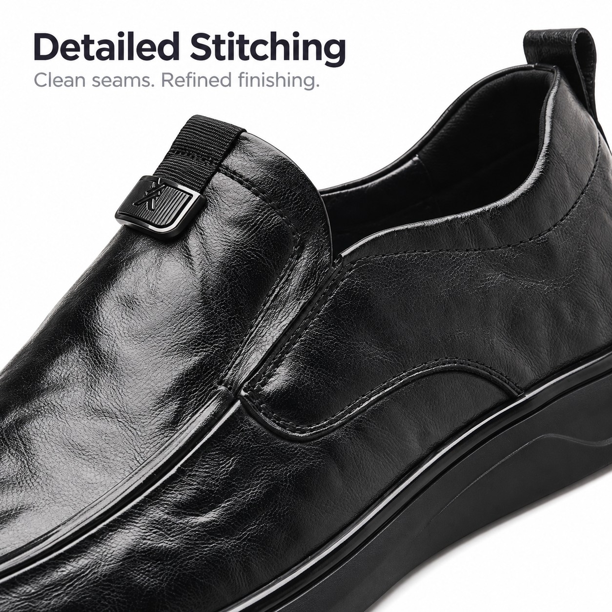 Men's Full-Grain Leather Cushioned Apron-Toe Casual Shoes detail 2