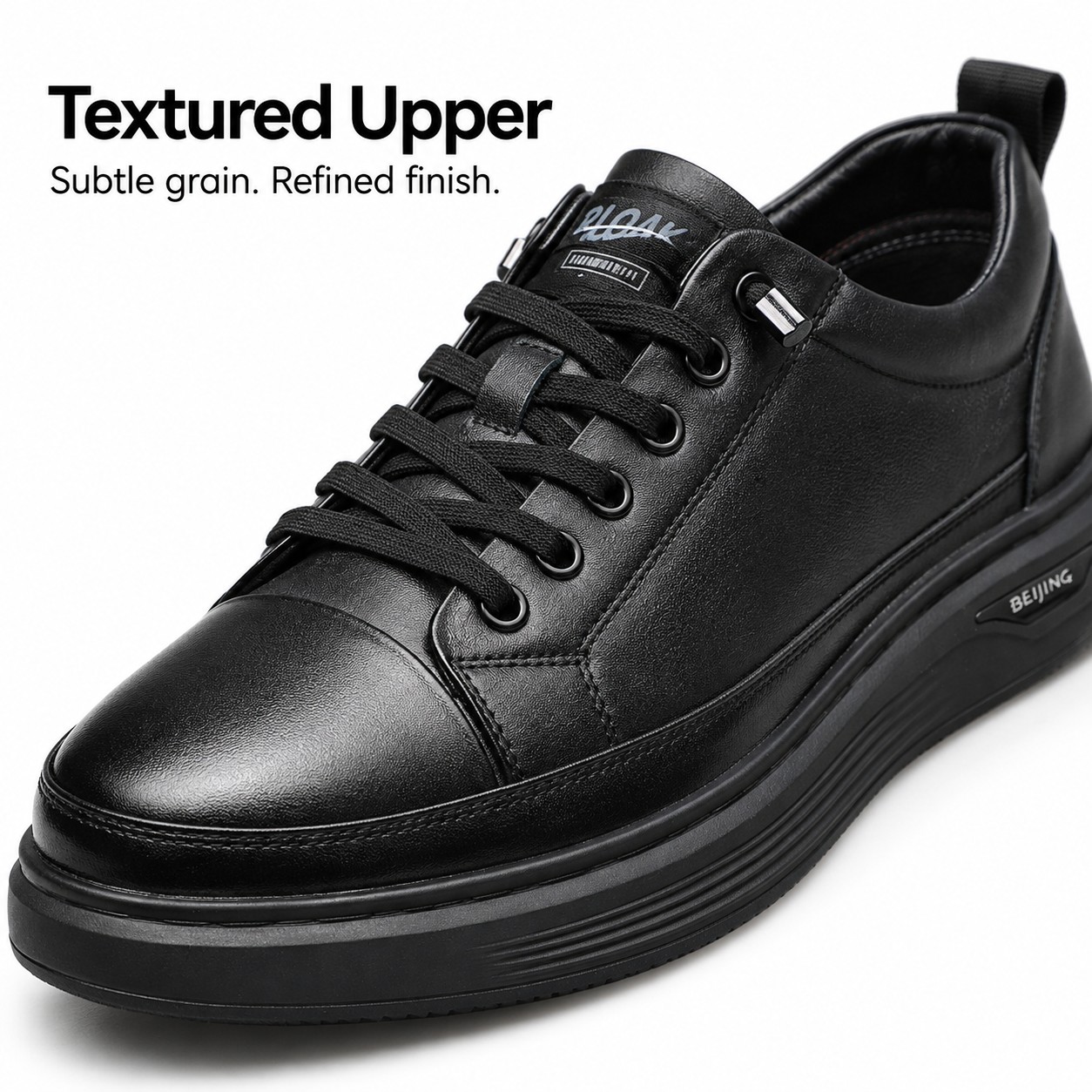 Men's Full-Grain Leather Cushioned Lace-Up Casual Shoes detail 1