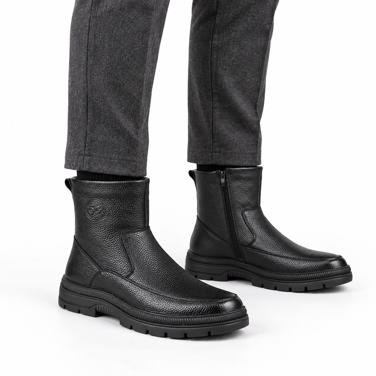 Men's Fur-Lined Full-Grain Leather Side-Zip Boots 2
