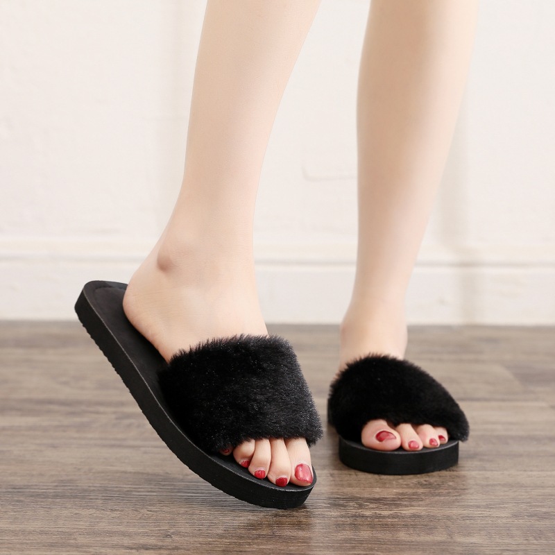 Pantofole da donna in peluche a punta aperta con suola morbida detail 2