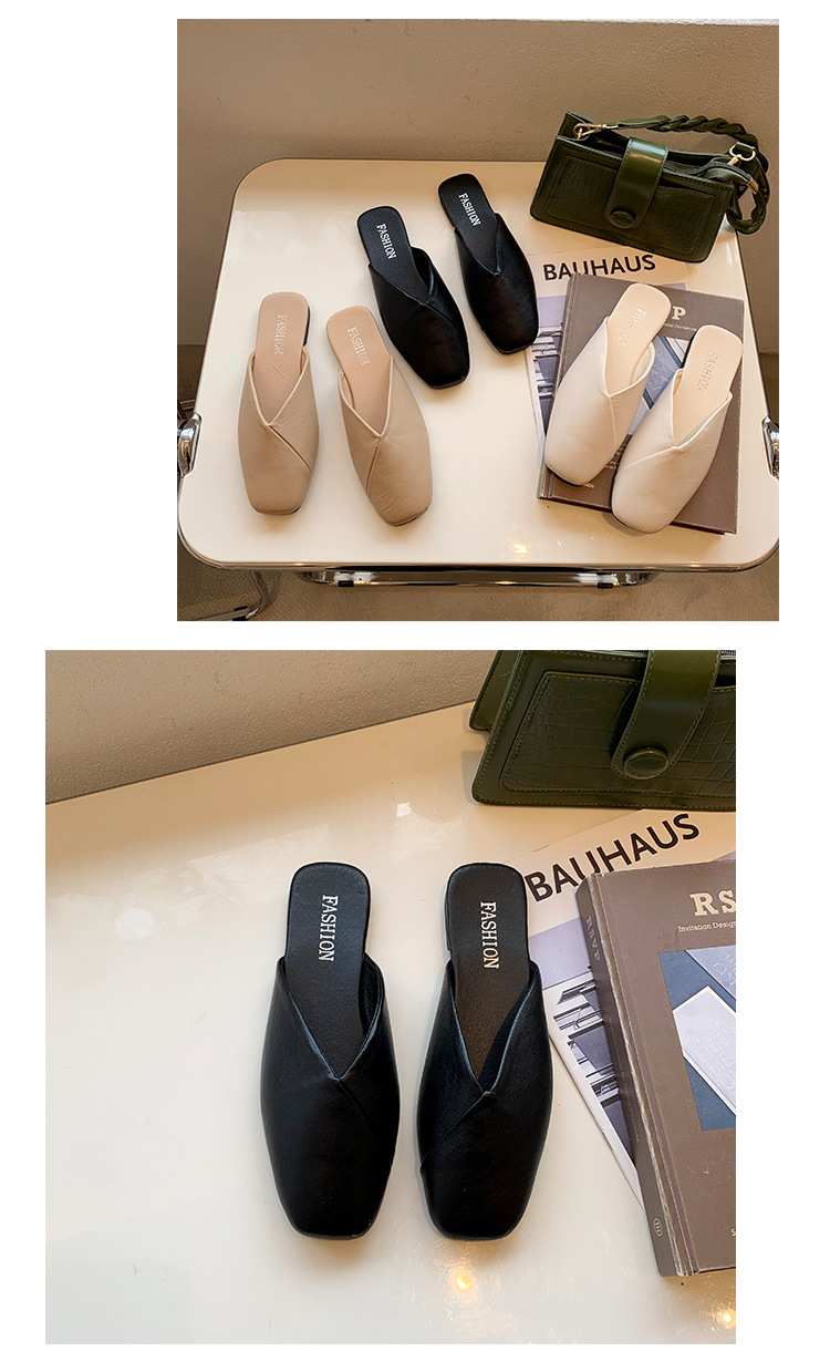 Dames instapschoenen met vierkante neus van PU-leer, platte schoenen detail 8