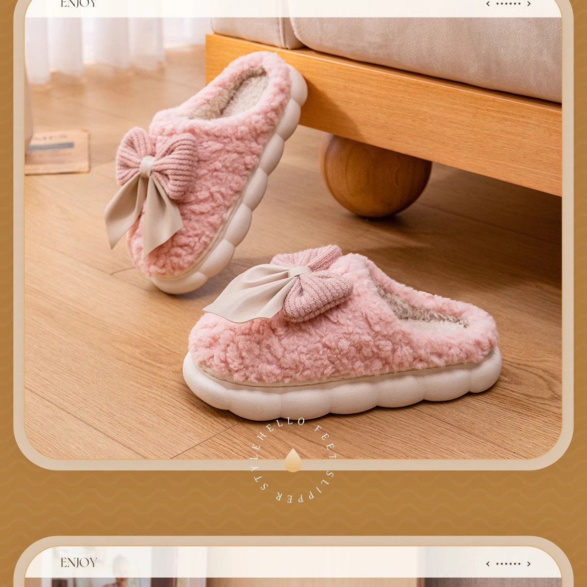 Warme pluchen instap-pantoffels voor dames detail 6