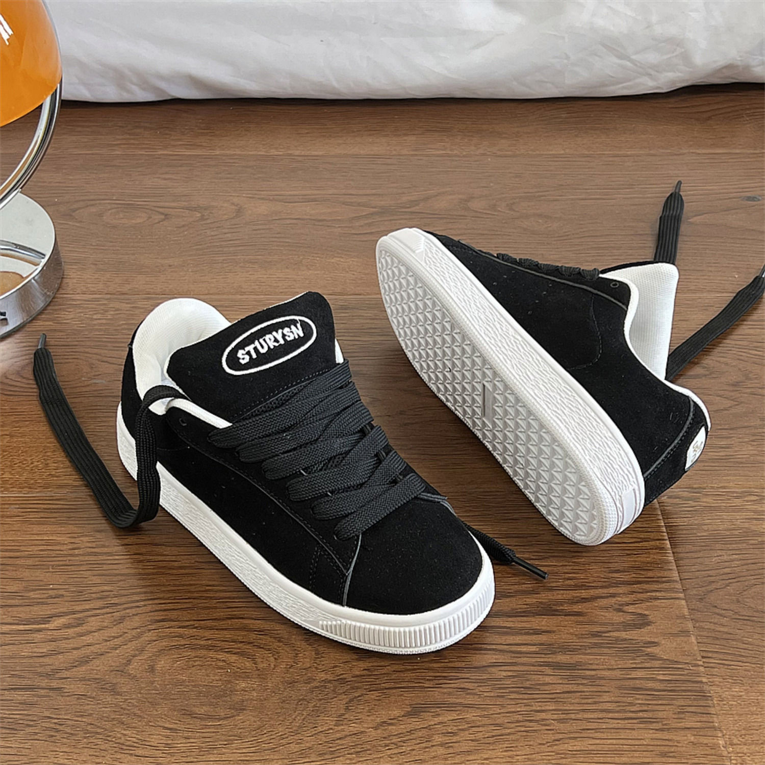 Unisex suède plateau skateschoenen met vetersluiting detail 2