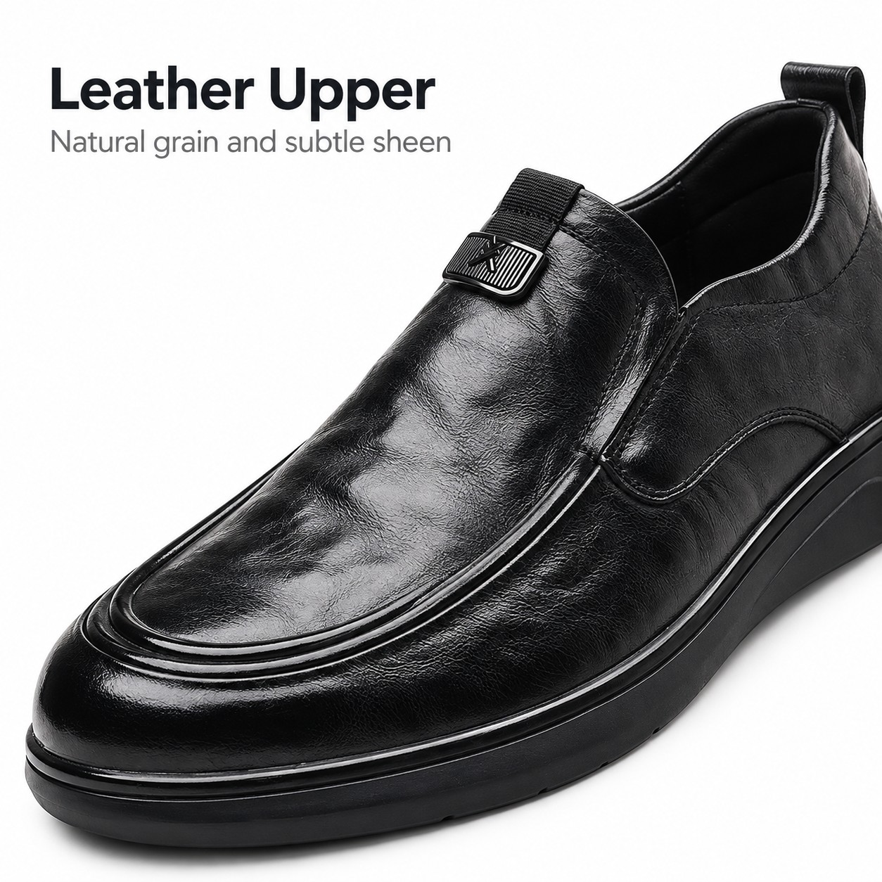 Men's Full-Grain Leather Cushioned Apron-Toe Casual Shoes detail 1
