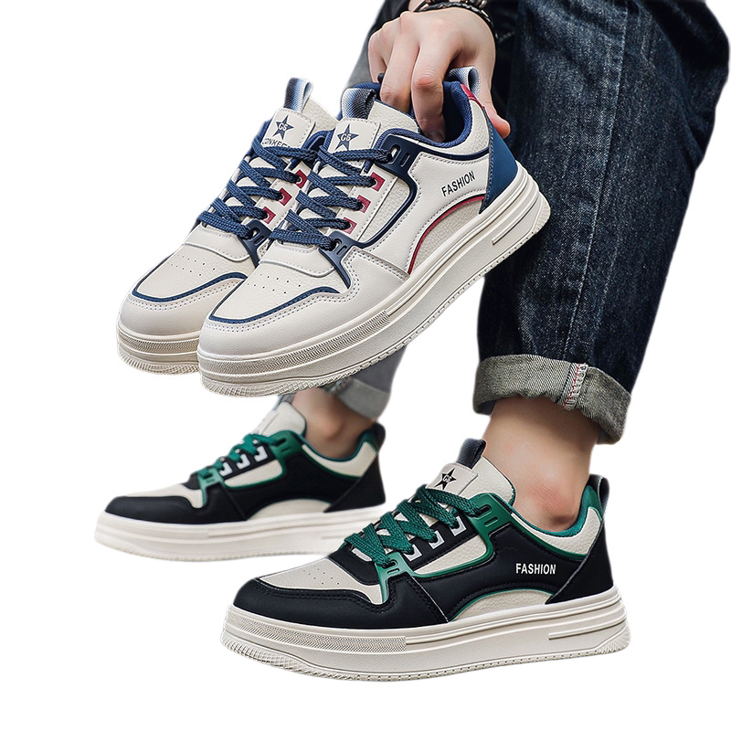 Men's Colorblock Lace-Up PU Leather Casual Shoes 6