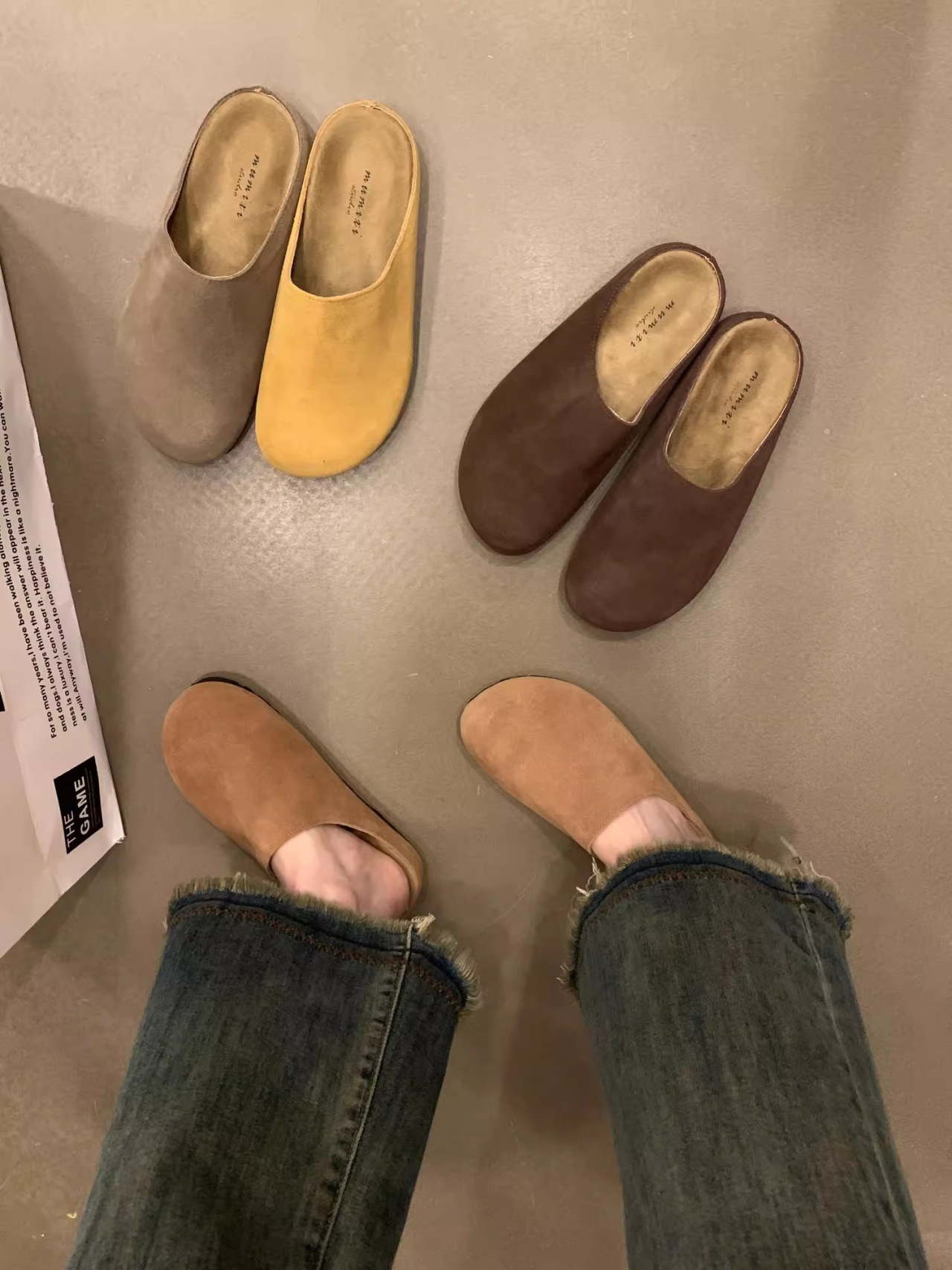 Casual platte damespantoffels van suède met ronde neus detail 10