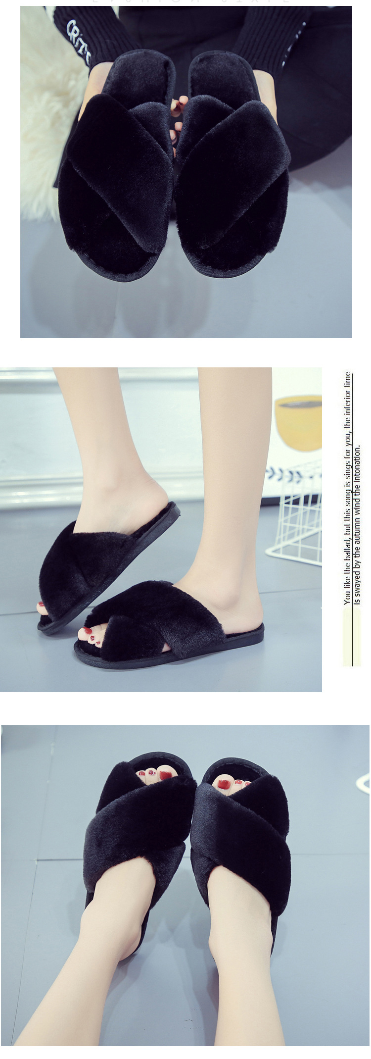 Chaussons douillets en peluche pour femme à bout ouvert detail 5