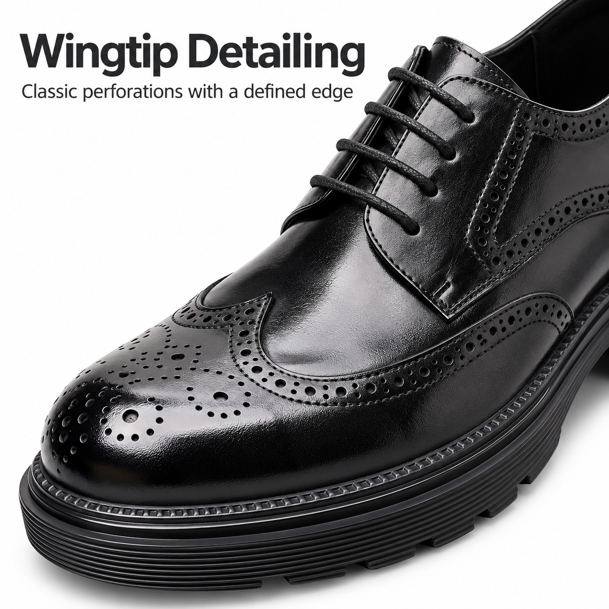 Men's Full-Grain Leather Wingtip Brogue Derby Dress Shoes detail 5