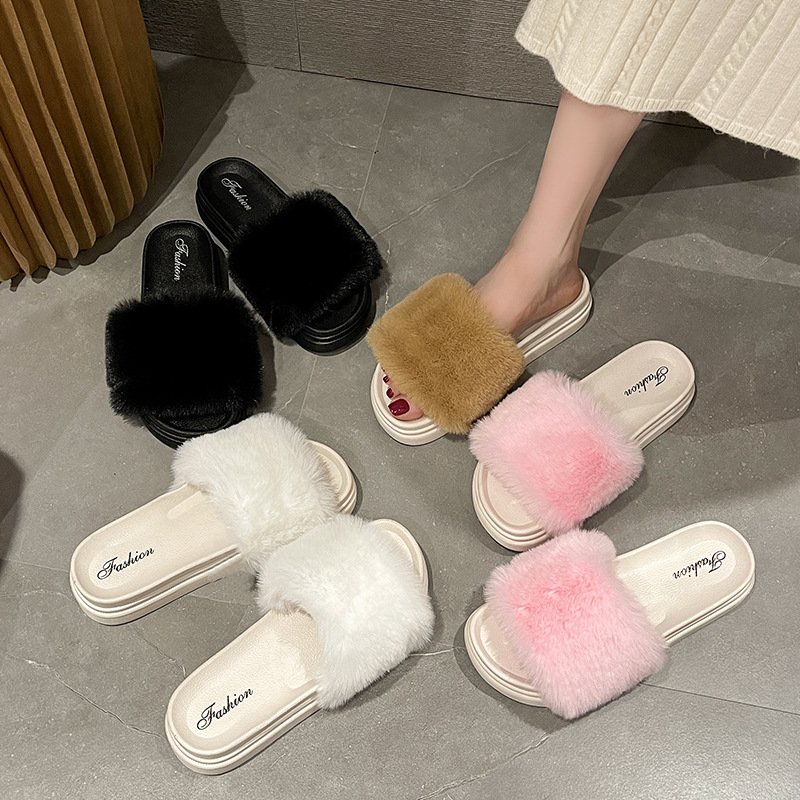 Pantofole da donna in morbido peluche con plateau e punta aperta 5