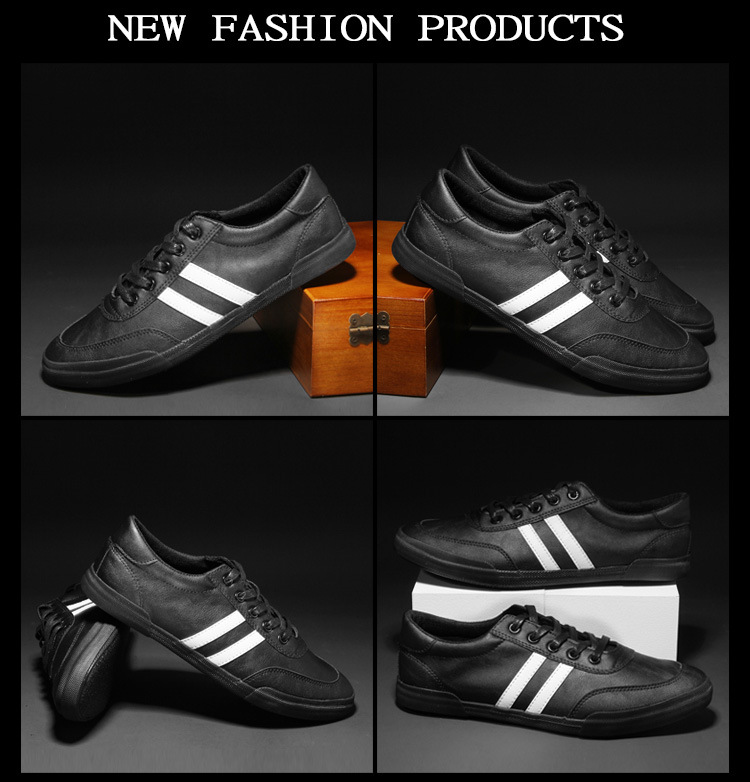 Men's PU Leather Striped Lace-Up Casual Shoes detail 1