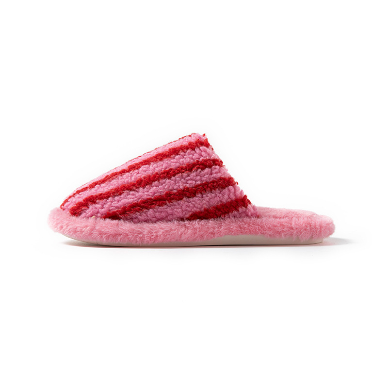 Women's Striped Plush Warm Slip-On Slippers 6