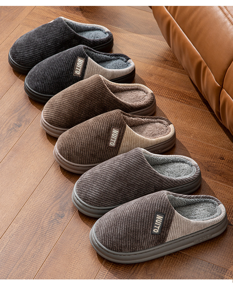Chaussons chauds en velours côtelé doublés de peluche pour homme detail 1