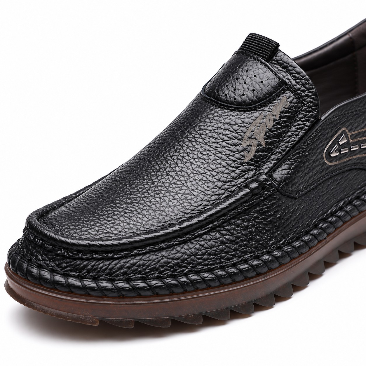 Men's Full-Grain Leather Elastic-Gore Slip-On Casual Shoes 7
