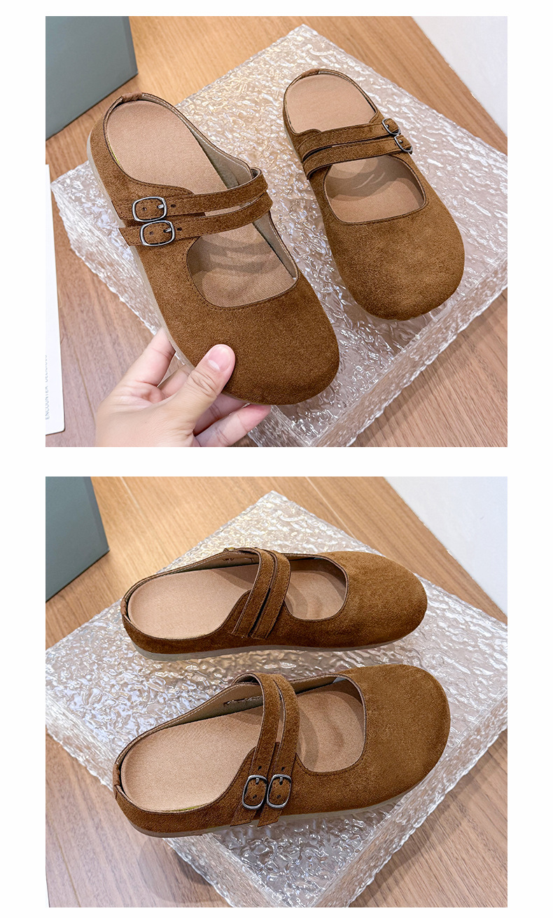 Chaussons plats en daim à double boucle pour femme detail 3