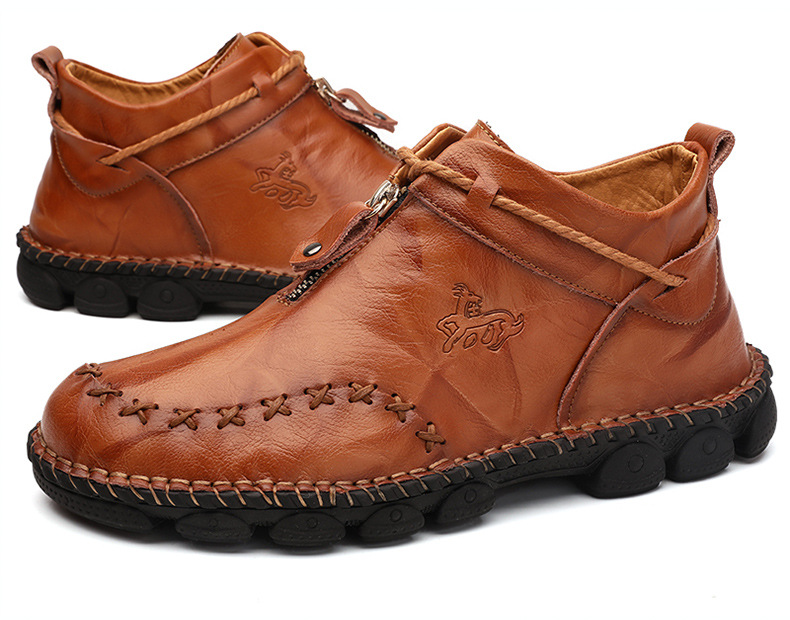 Men's Vintage Leather Front-Zip Casual Boots detail 12