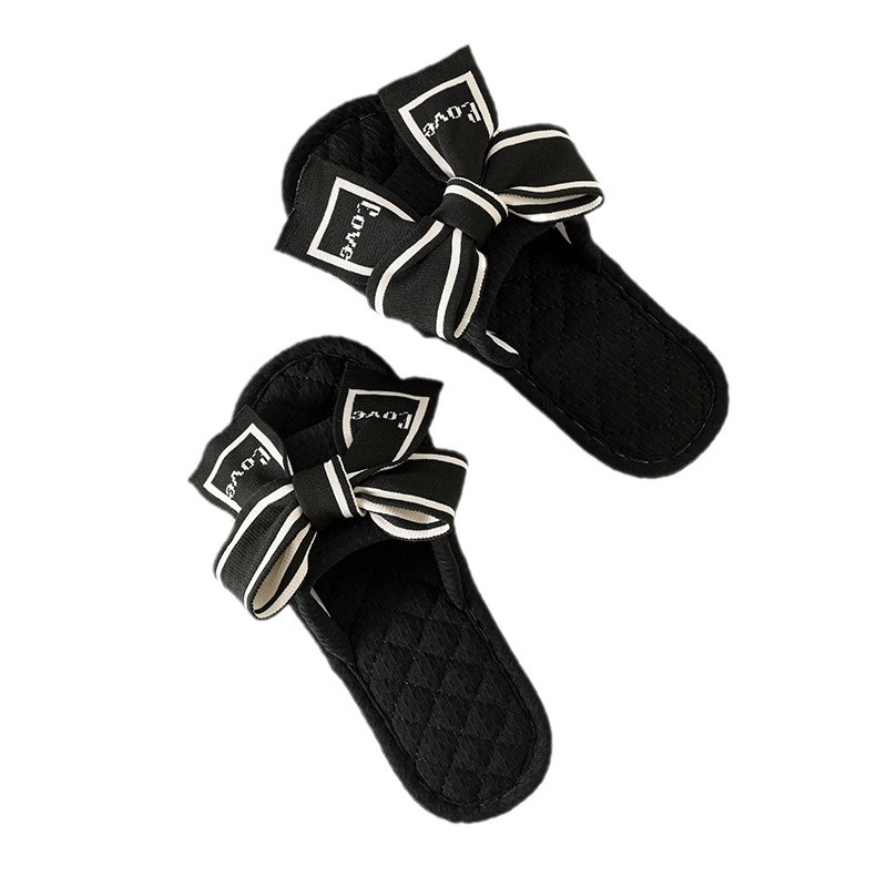 Women's Bowknot Open-Toe Cotton Fabric Slippers 6