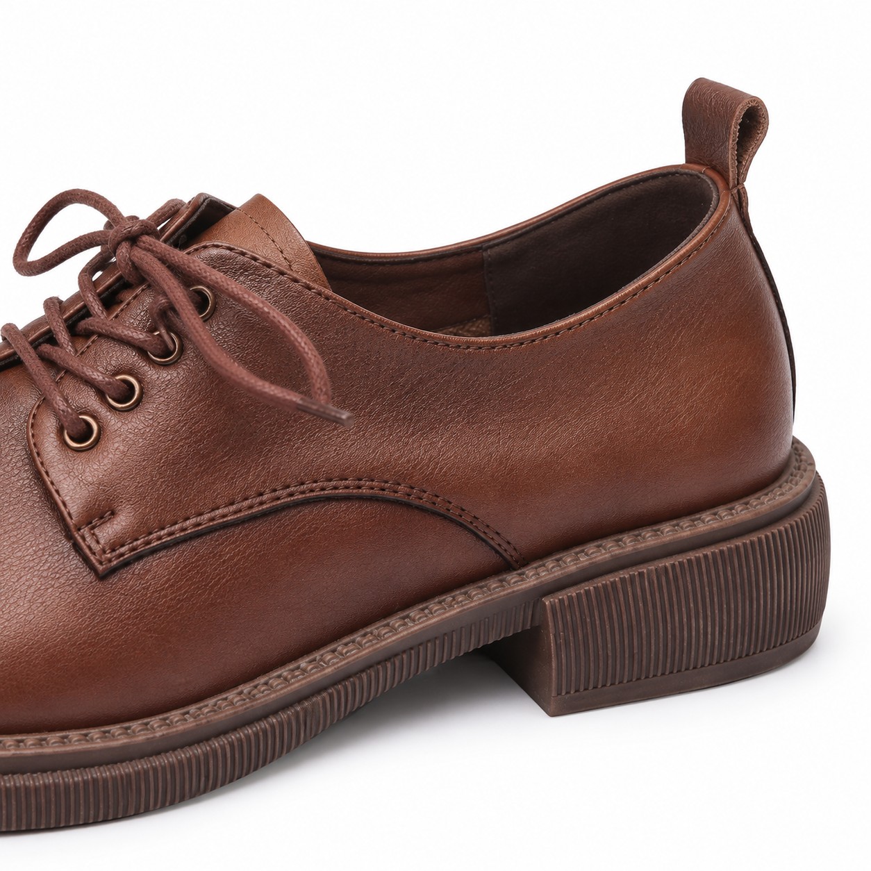 Women's Full-Grain Leather Block-Heel Lace-Up Casual Shoes 11