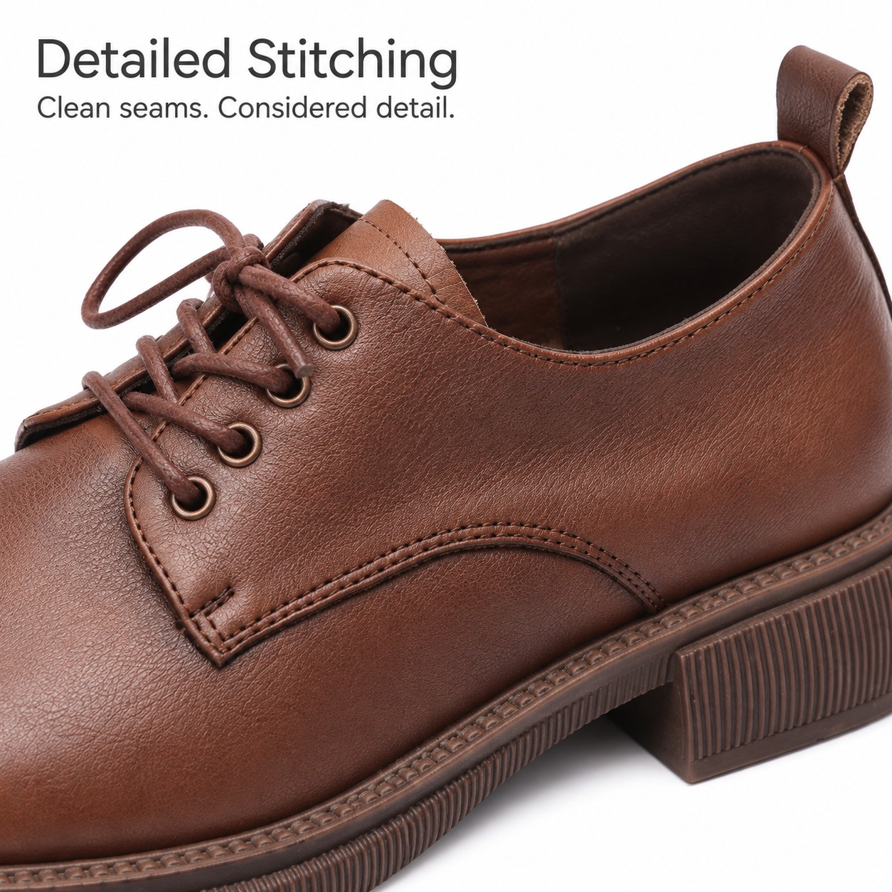 Women's Full-Grain Leather Block-Heel Lace-Up Casual Shoes detail 2