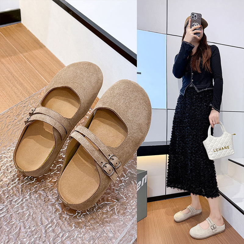 Chaussons plats en daim à double boucle pour femme 4