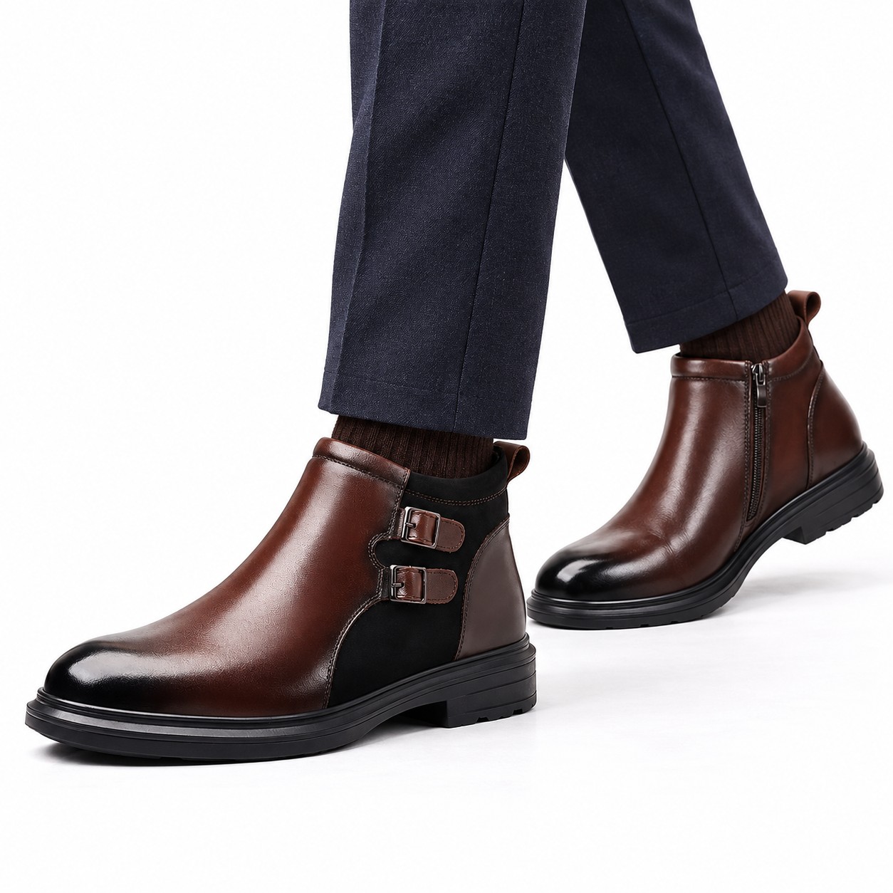 Men's Full-Grain Leather Double-Buckle Ankle Boots 1