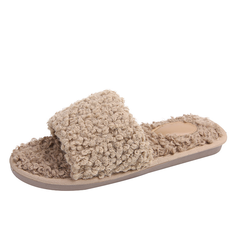 Pantuflas planas de felpa con punta abierta para mujer 6