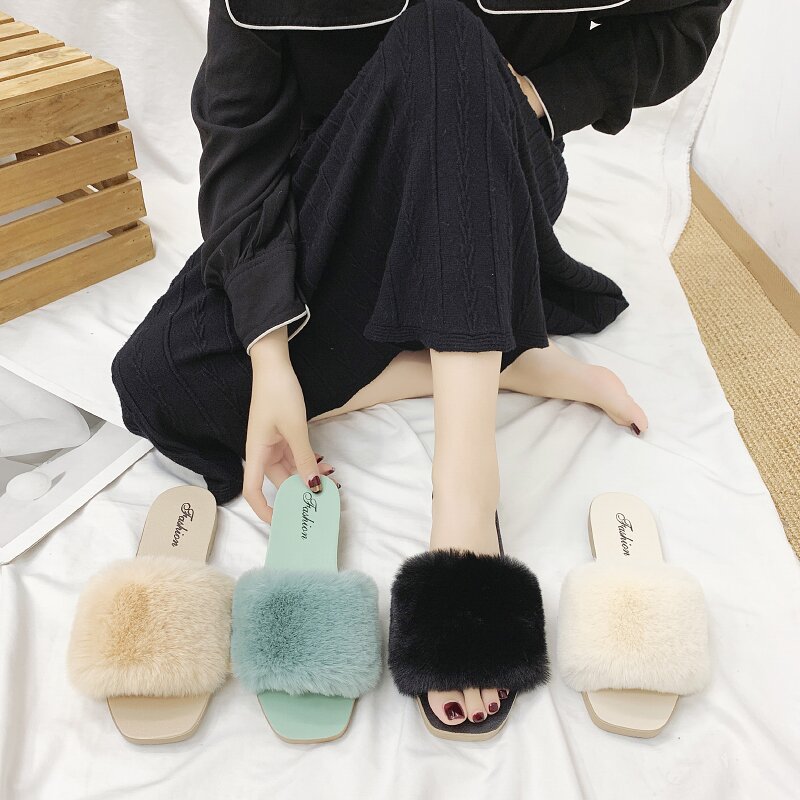 Pantofole Basse da Donna in Peluche con Punta Aperta 5