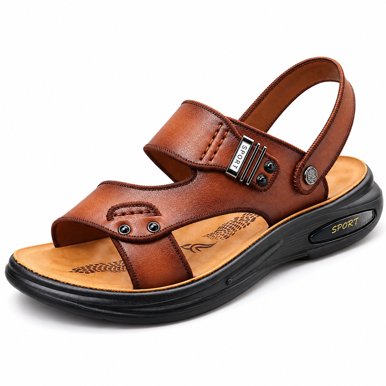 Men's Full-Grain Leather Cushioned Slingback Sandals 3