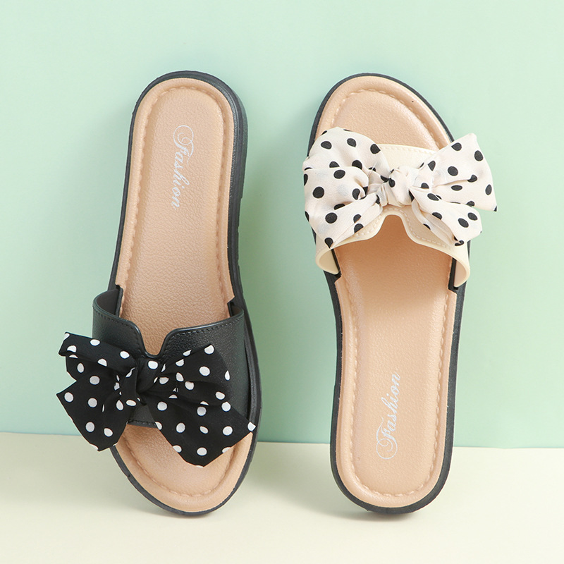 Pantuflas planas de meter para mujer con lazo de lunares 5