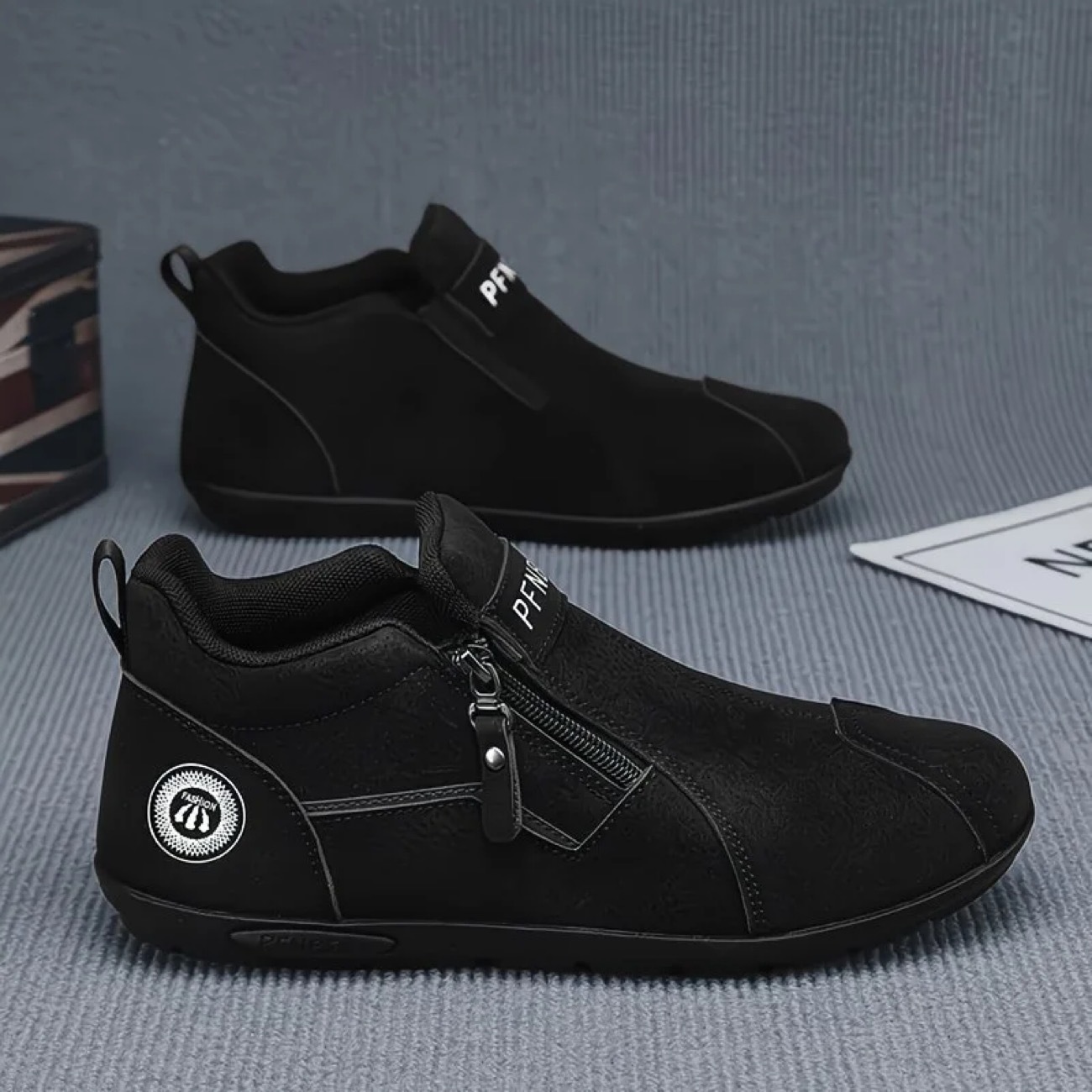 Herren Freizeitschuhe aus PU-Leder mit Reißverschluss, Rutschfest 4