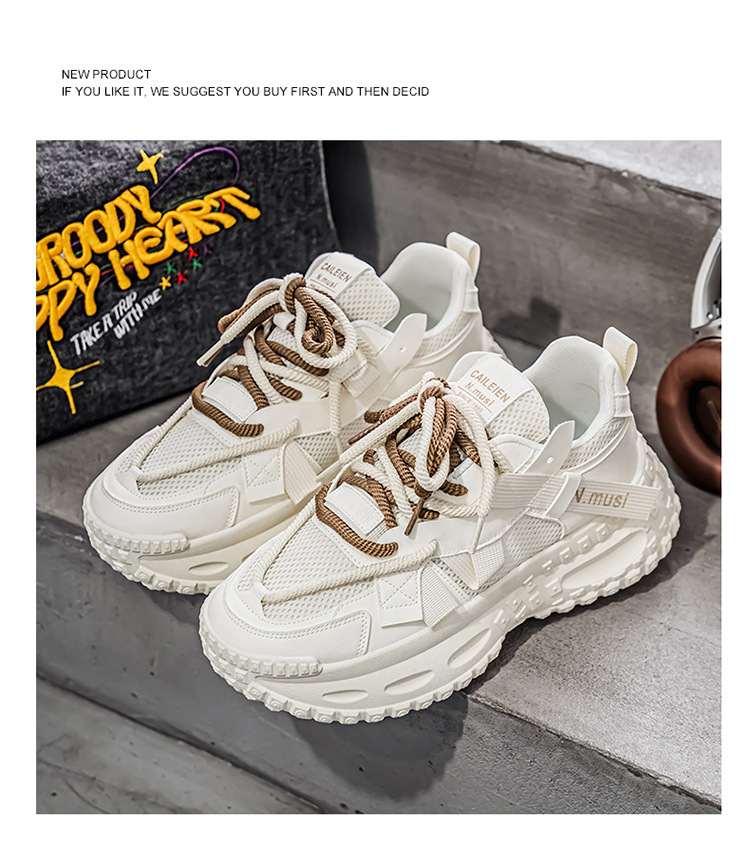 Scarpe casual da uomo traspiranti in mesh stringate con zeppa detail 4