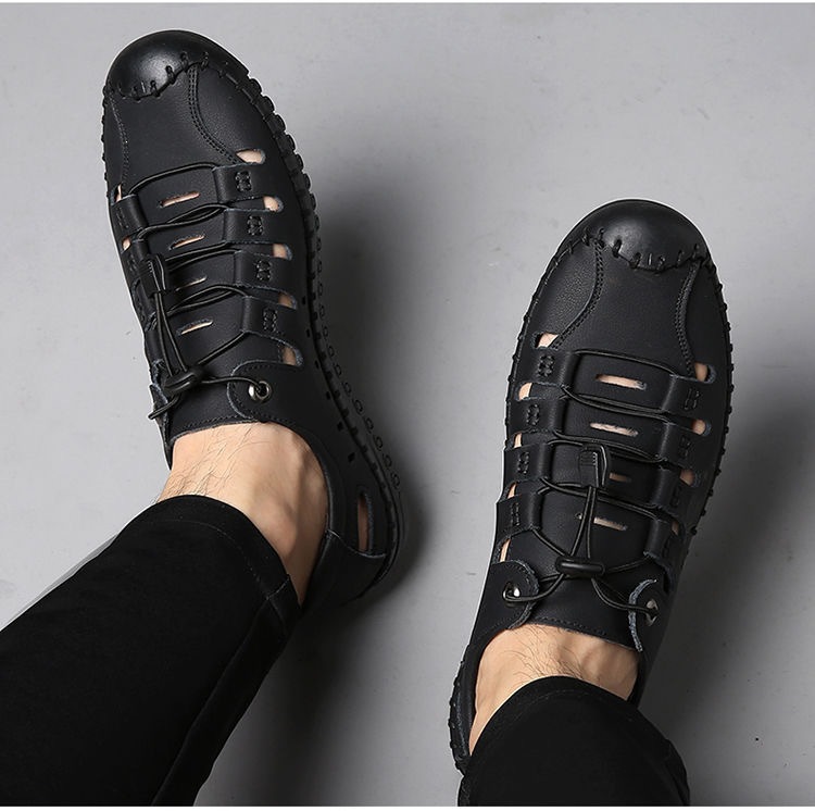 Atmungsaktive Leder-Sandalen für Herren mit geschlossener Kappe detail 8