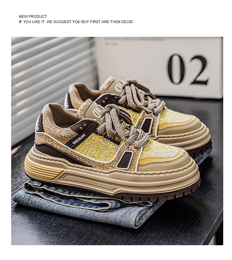 Chunky casual schoenen voor heren van canvas met plateauzool en colorblock detail 11