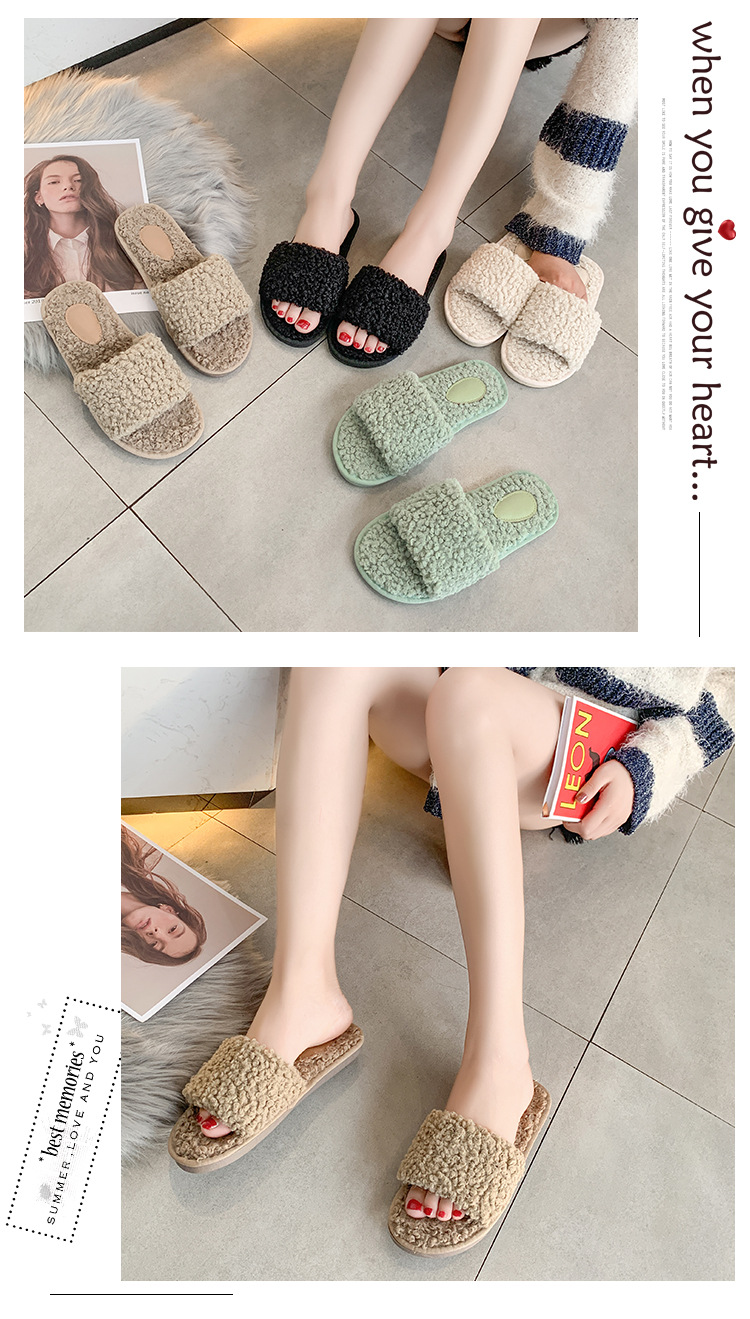 Pantuflas planas de felpa con punta abierta para mujer detail 2