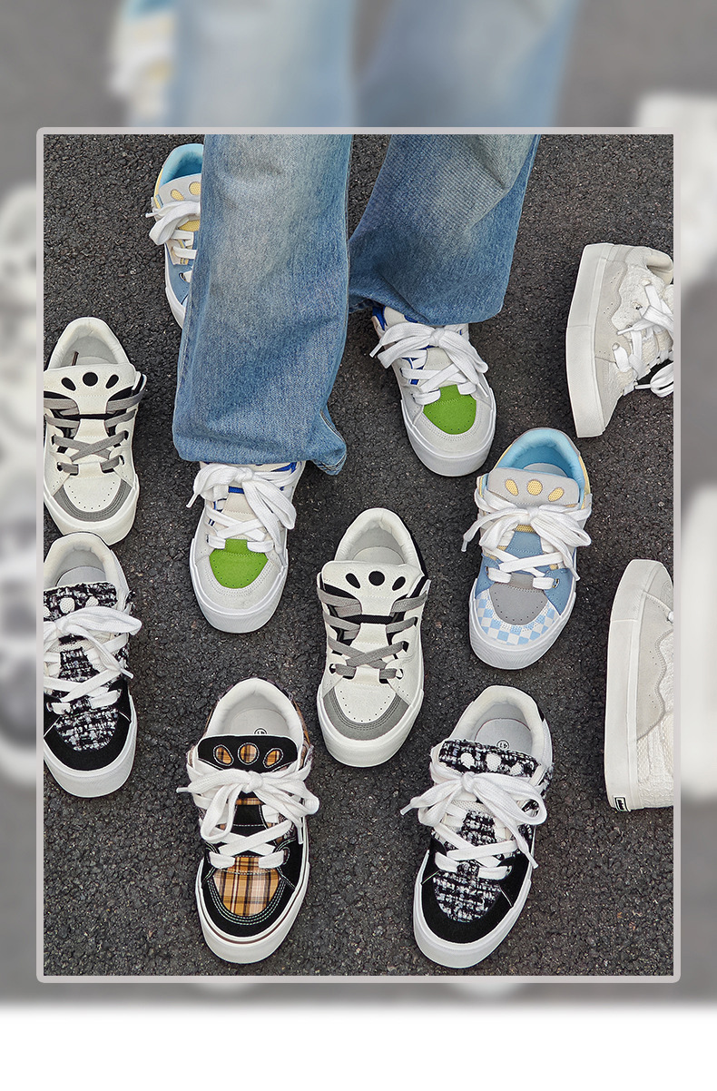 Unisex Colorblock Platform Lace-Up Skate Shoes detail 1