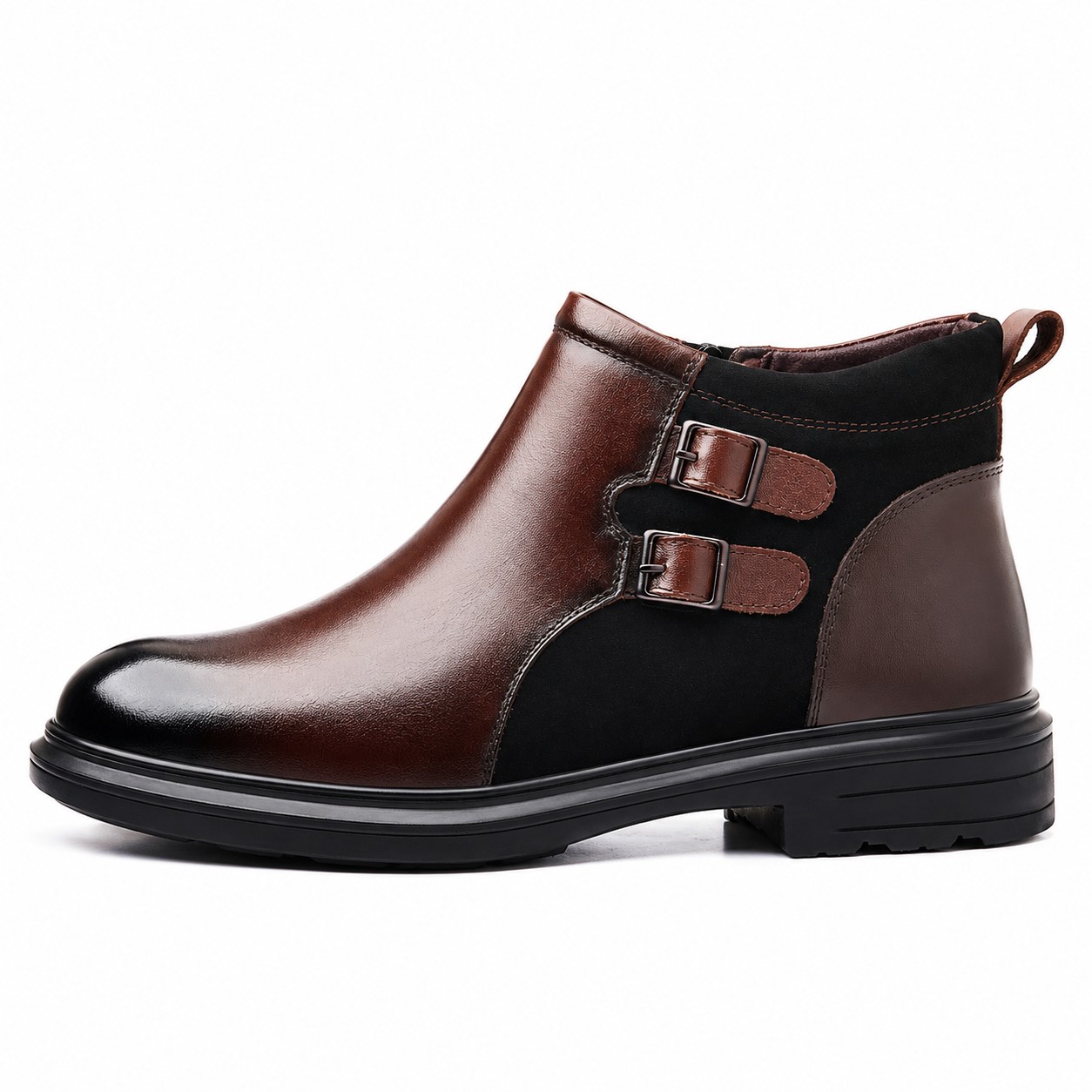 Men's Full-Grain Leather Double-Buckle Ankle Boots