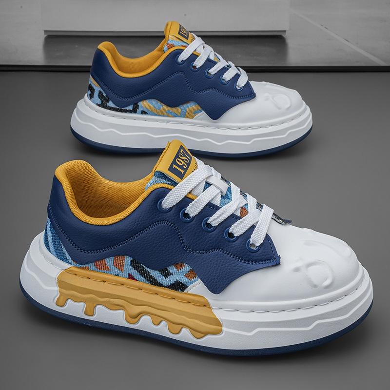 Men's Colorblock Lace-Up Platform Casual Sneakers 5