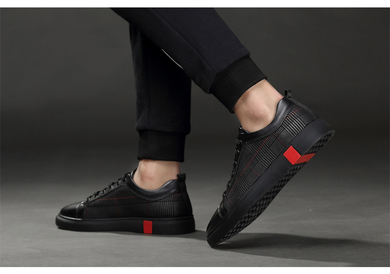 Herren-Freizeitschuhe aus Leder zum Schnüren mit Karomuster detail 7