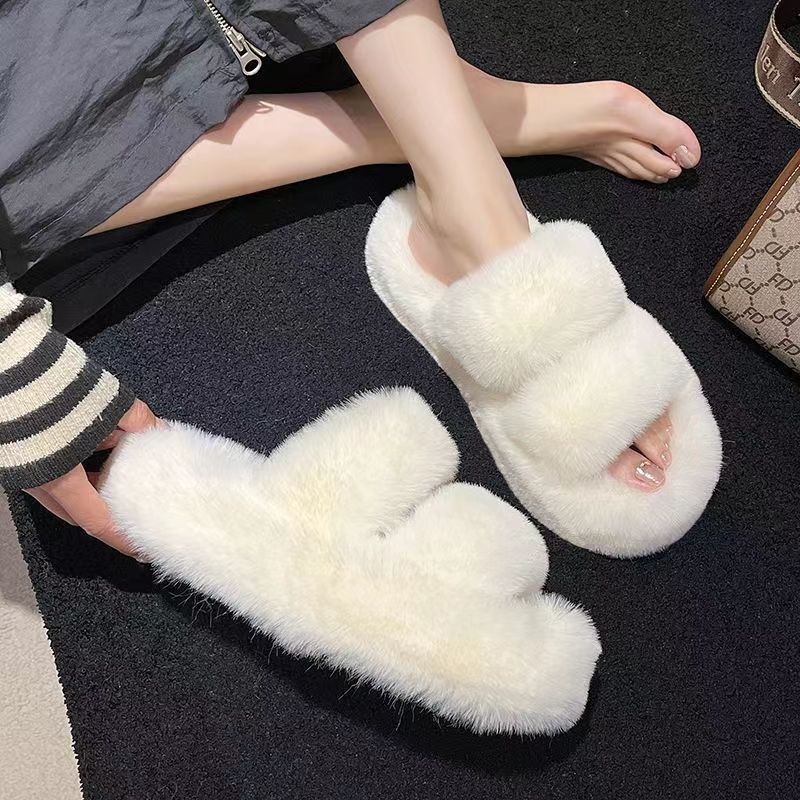 Chaussons douillets en peluche à bout ouvert pour femme 3