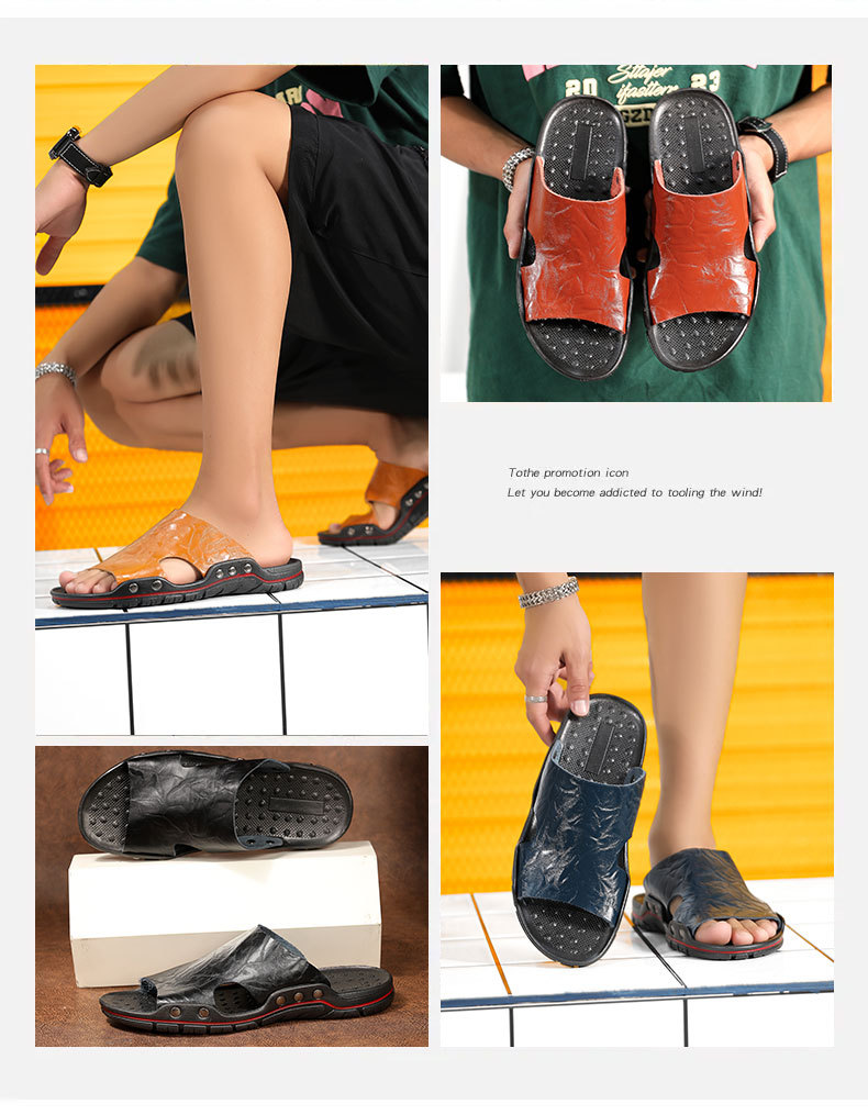 Men's Casual Non-Slip PU Leather Slide Slippers detail 2