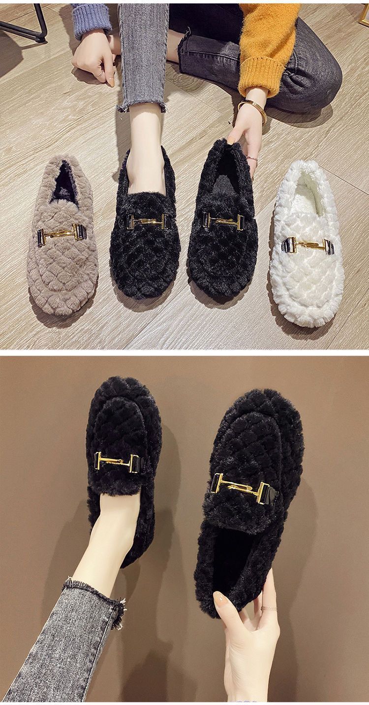 Warme pluche dames instap-loafers platte schoenen detail 8