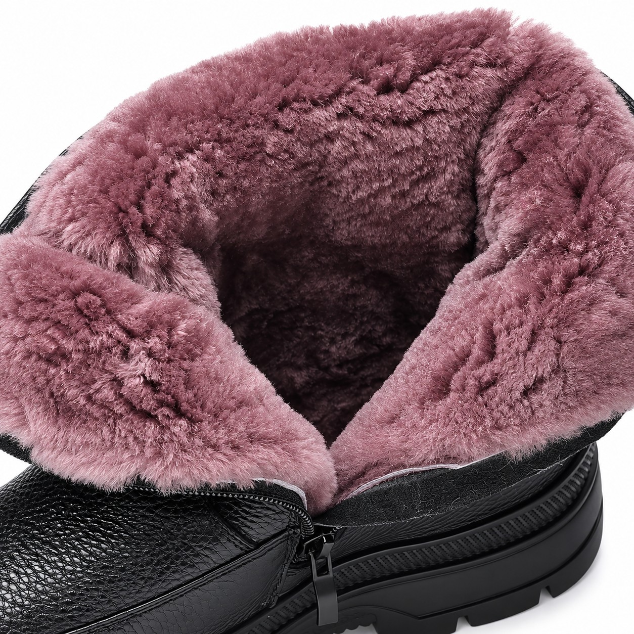 Men's Fur-Lined Full-Grain Leather Side-Zip Boots 10