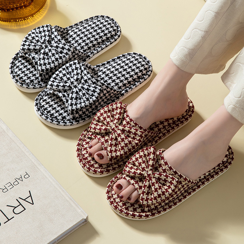 Women's Breathable Plaid Open-Toe Slippers