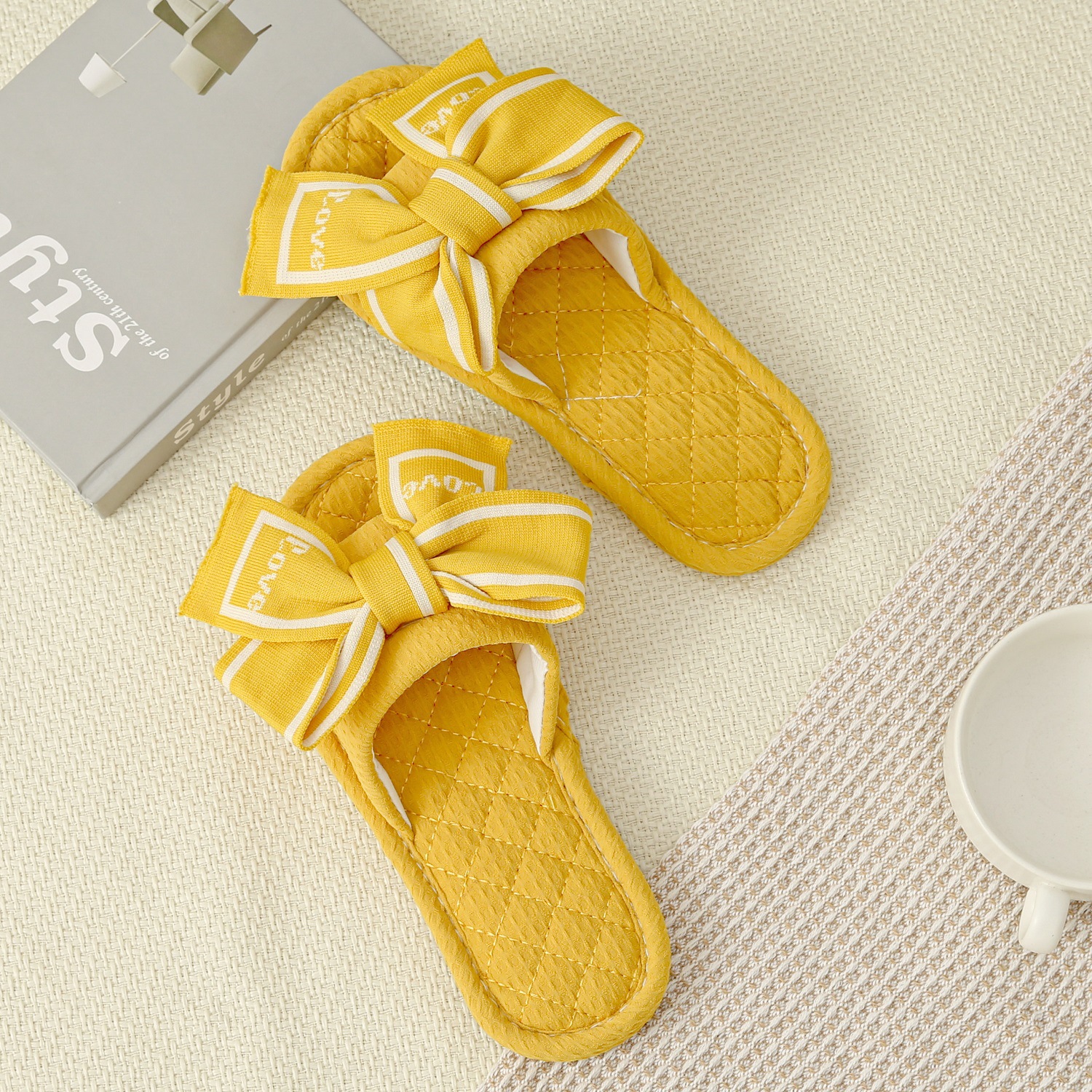 Two-layer cloth bottom Japanese style bow yellow