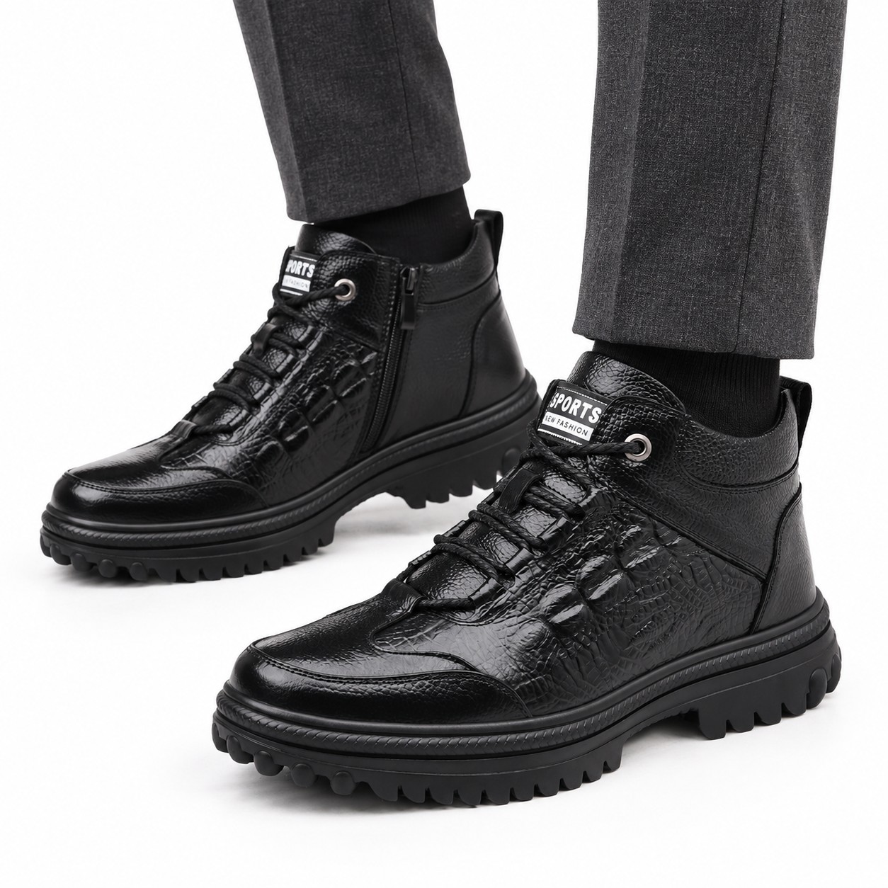 Men's Full-Grain Leather Lug-Sole Lace-Up Boots 5