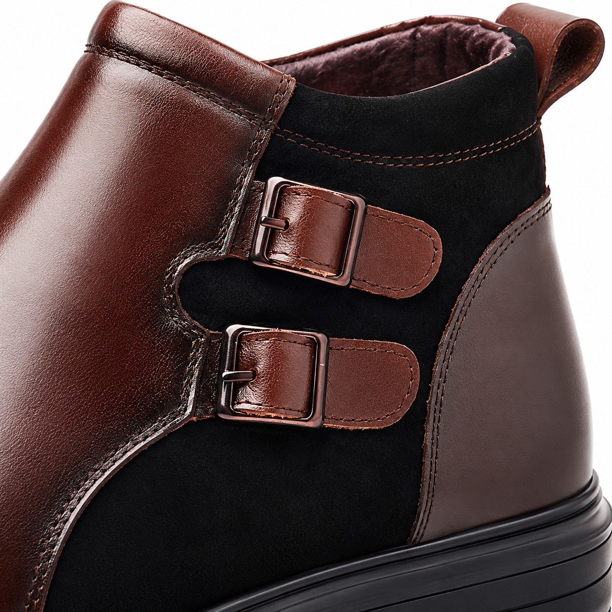 Men's Full-Grain Leather Double-Buckle Ankle Boots 10