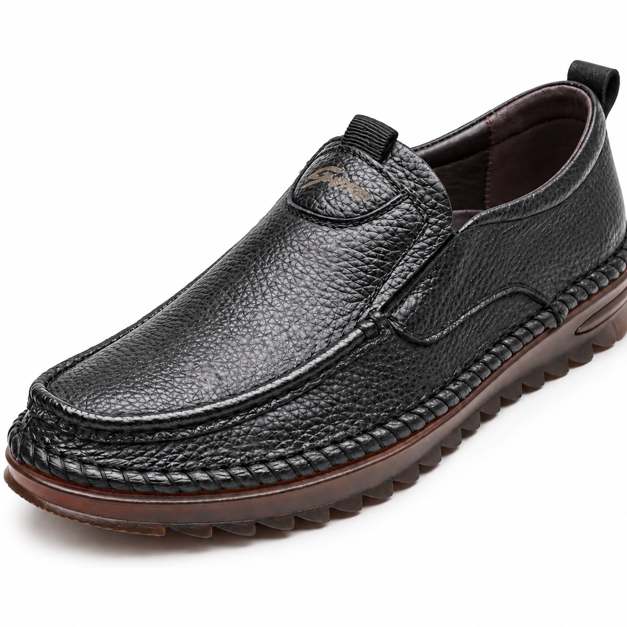 Men's Full-Grain Leather Moc-Toe Slip-On Casual Shoes 8