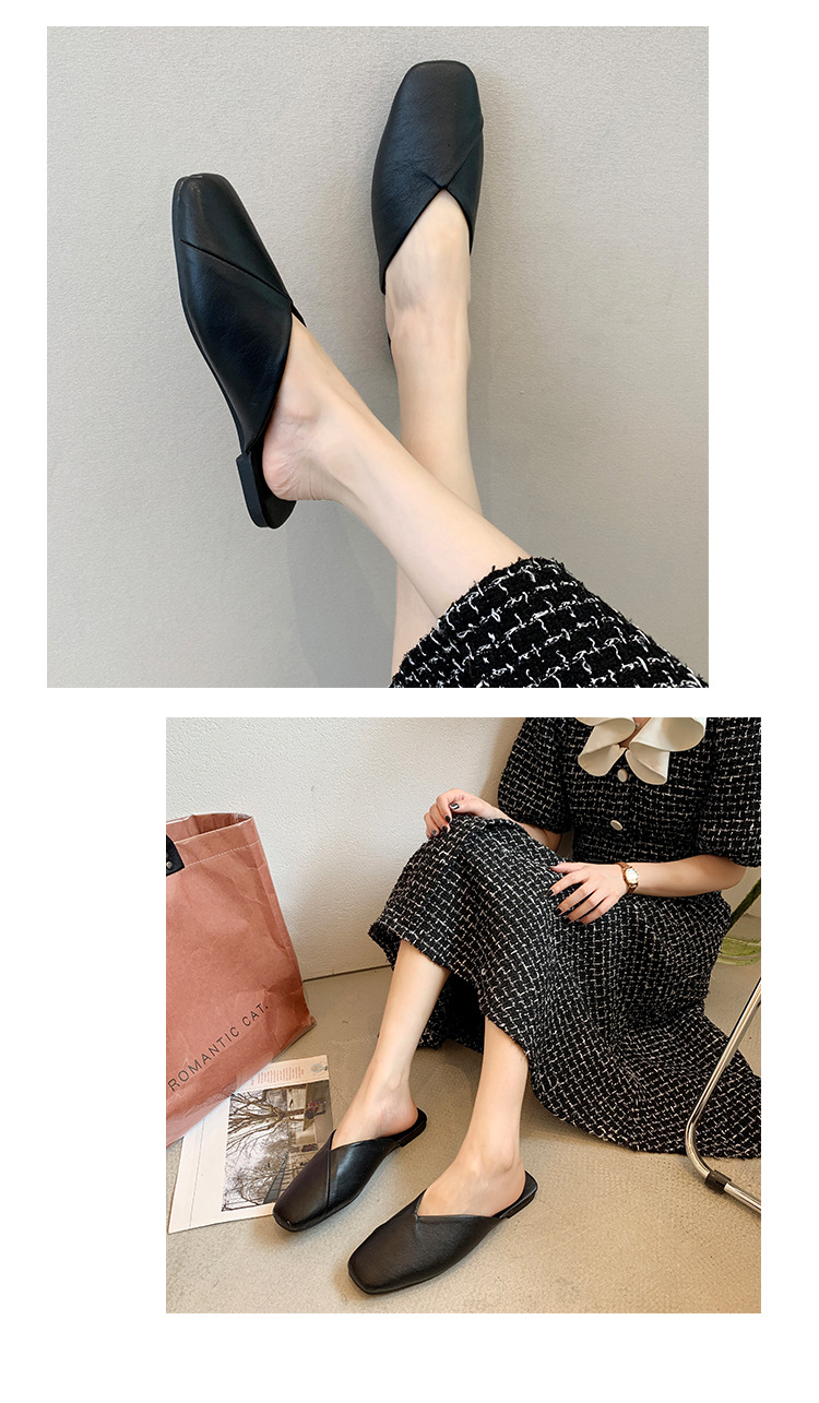 Dames instapschoenen met vierkante neus van PU-leer, platte schoenen detail 2