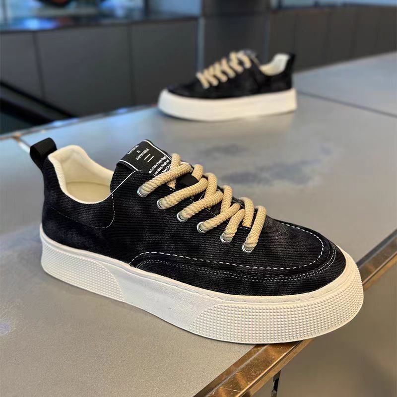 Men's Breathable Canvas Lace-Up Platform Casual Shoes 3