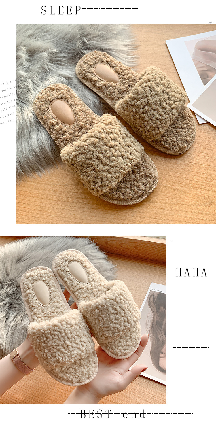 Pantuflas planas de felpa con punta abierta para mujer detail 11