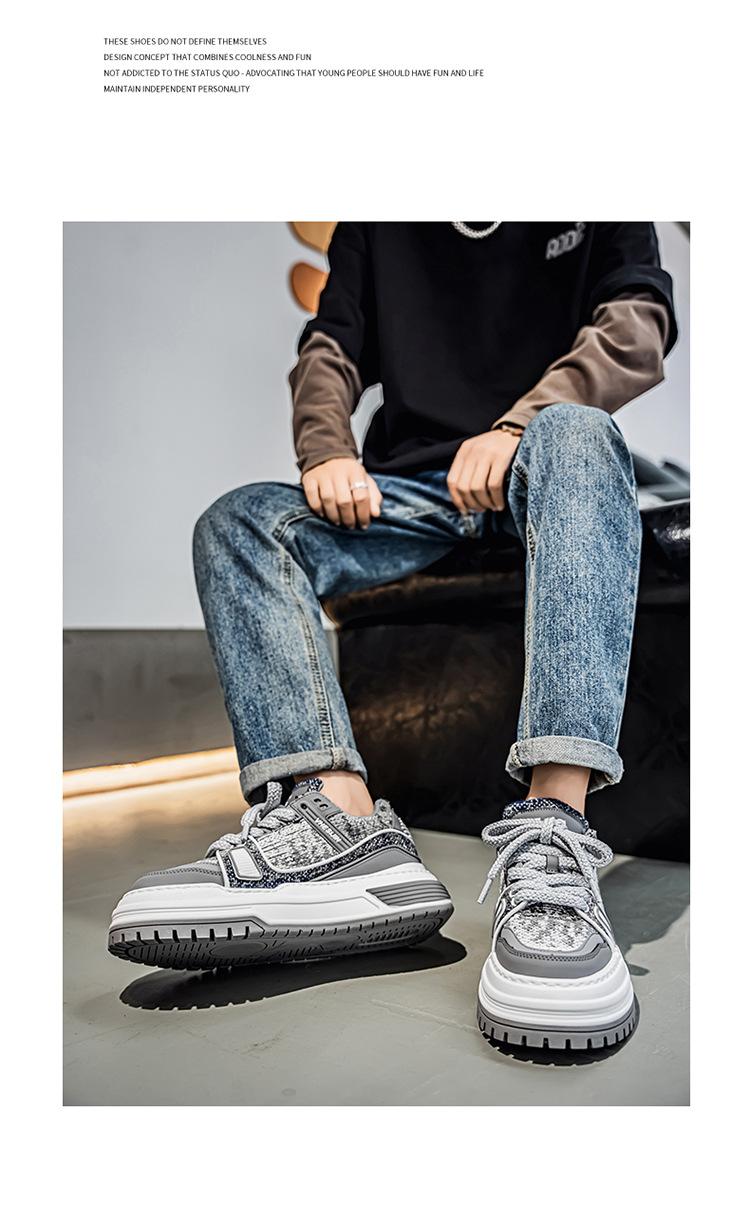 Chunky casual schoenen voor heren van canvas met plateauzool en colorblock detail 1